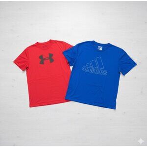 Lot of 2 Adidas & Under Armour Mens Cotton T-Shirts Bundle XL Red & Blue